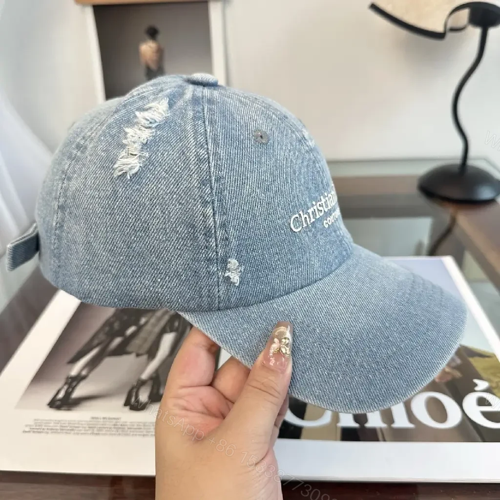 View 7 of Blue Denim Cap Distressed Crown / White Embroidered Text Cap