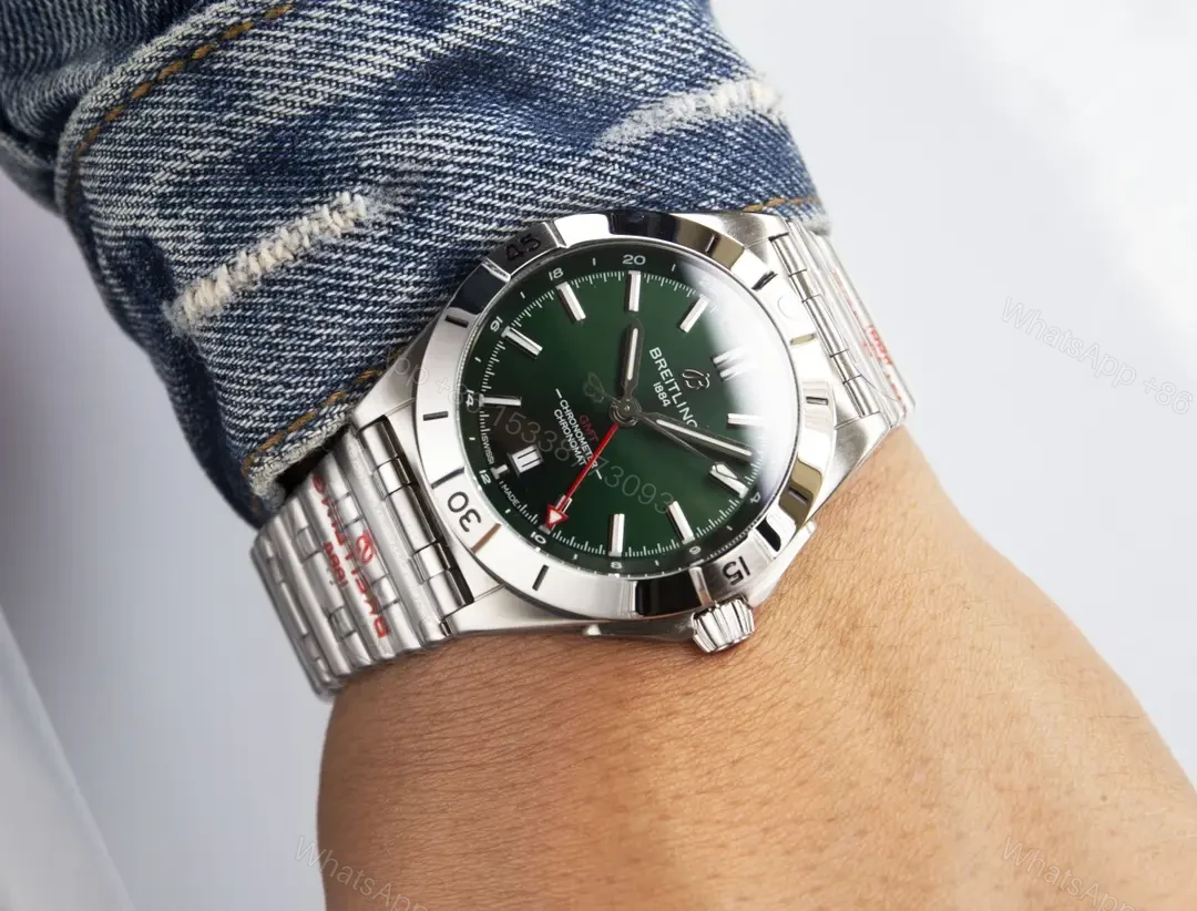 View 5 of Breitling Chronomat GMT 40 Green Replica Steel Bracelet 40MM Premium A32398101L1A1
