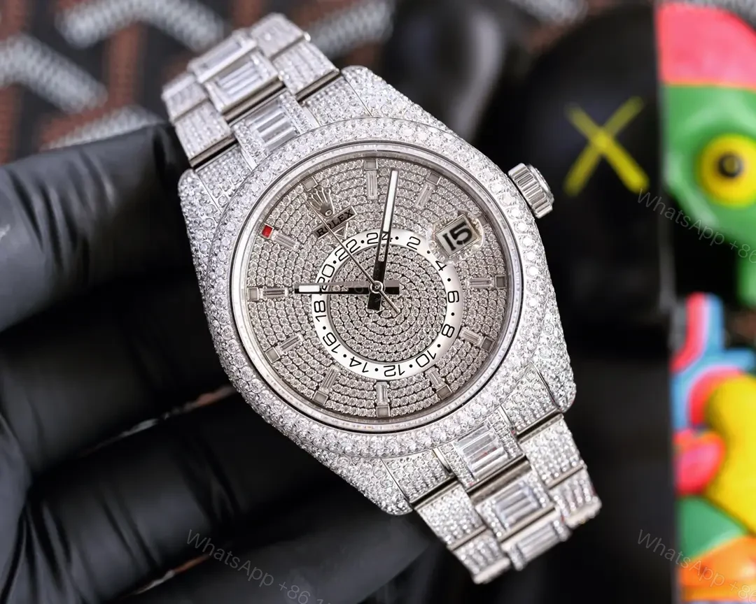 View 2 of Rolex Sky-Dweller replica 42MM Prestigious Full Diamond Steel Bracelet Edition RG-SKYDWELLER-FULLDIAMOND-STEEL-9001