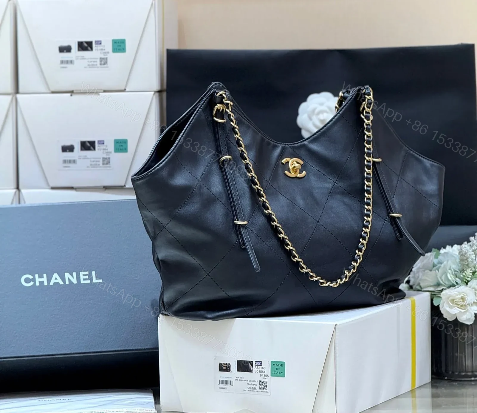 View 8 of CHANEL MEDIUM MAXI SHOPPING BAG 47 IN BLACK CALFSKIN GOLD-TONE METAL