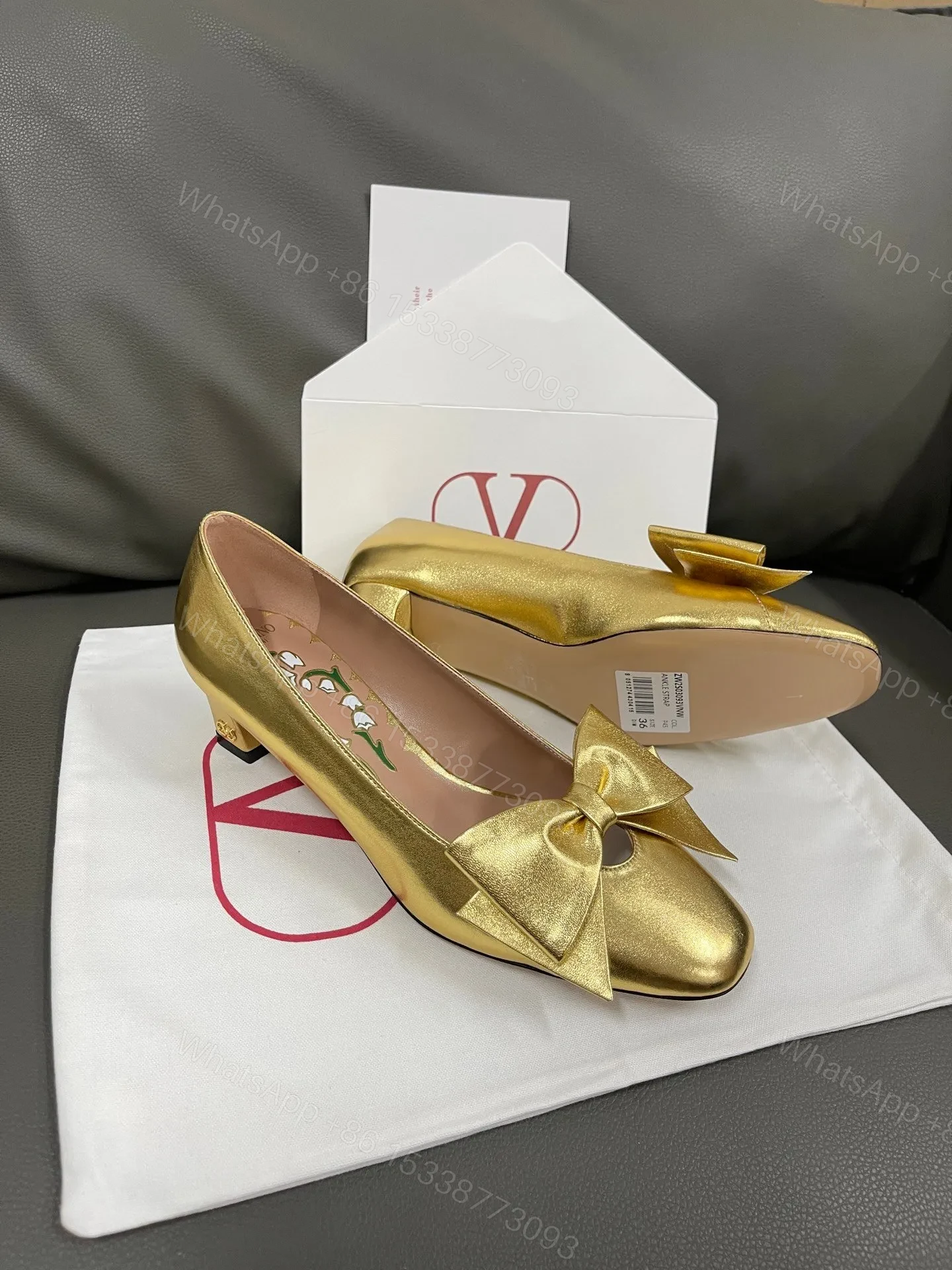 View 3 of Valentino Women Gold Leather Bow Detail Pumps