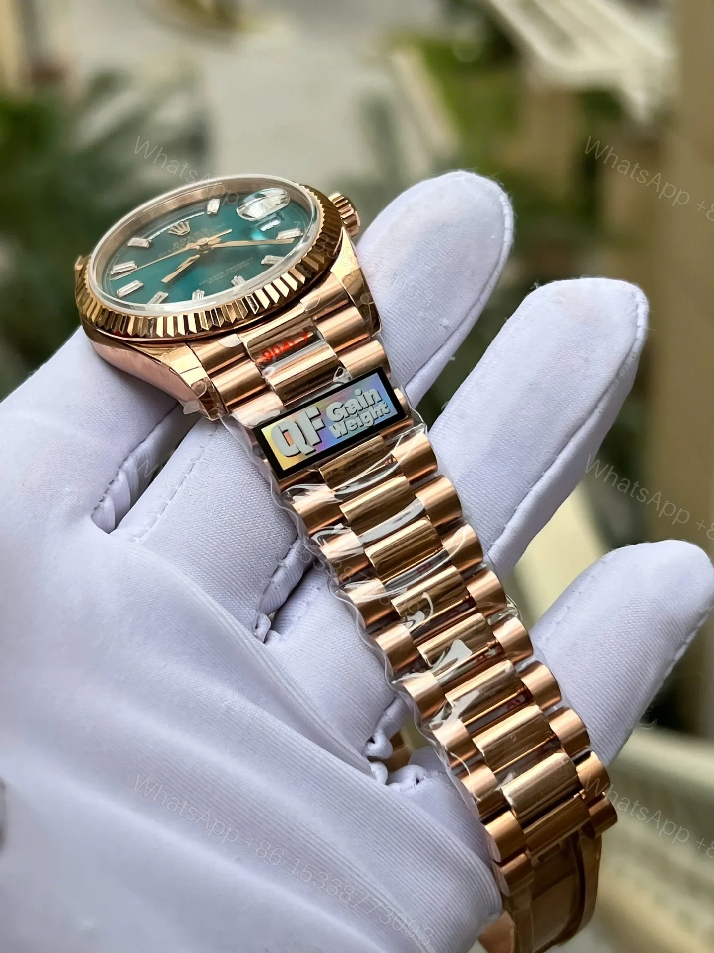 View 8 of Superclone Rolex Day-Date Blue-Green Diamond Dial 128235-0085 36 mm
