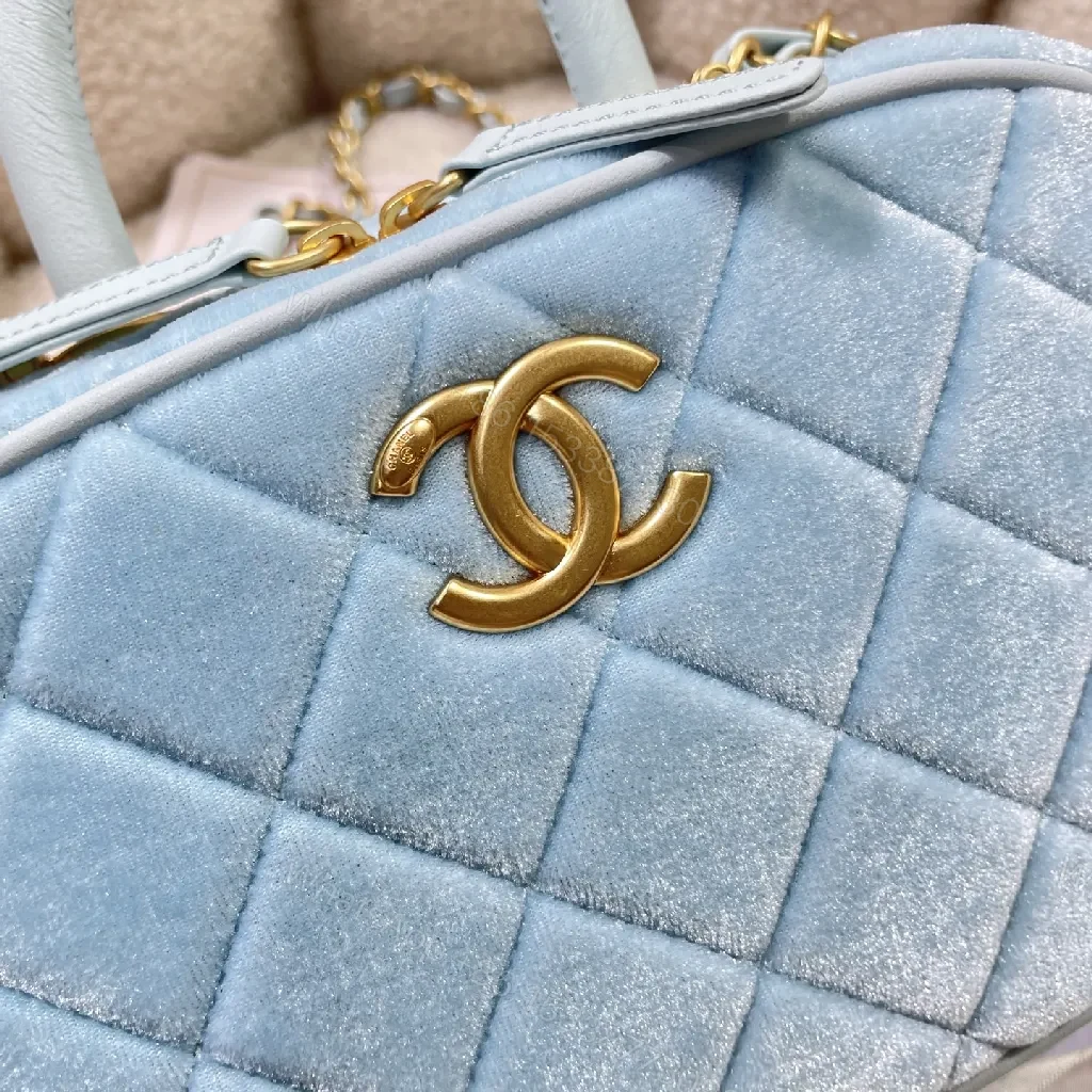 View 7 of Pastel Velvet Quilted Mini Bag with Gold Chain Short Crossbody Bag