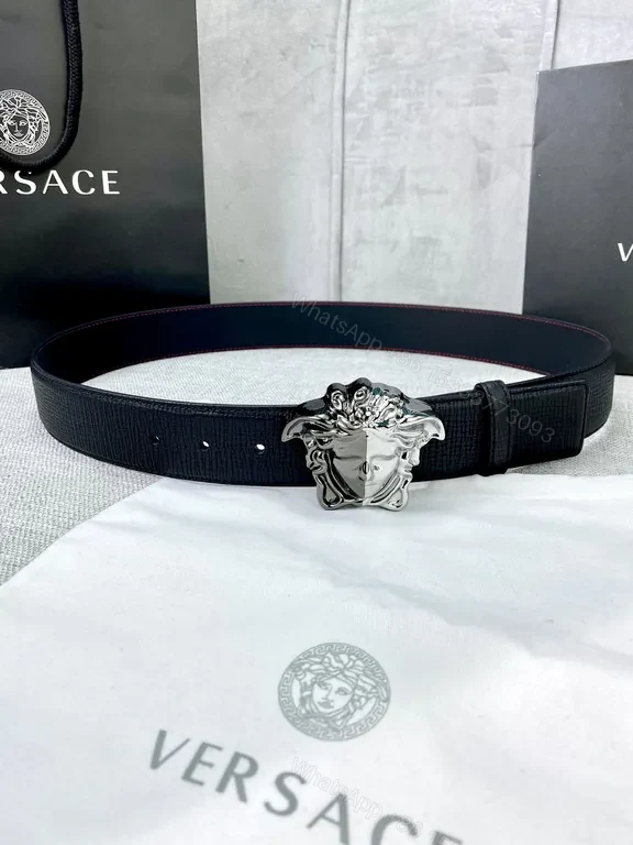 Statement Leather Belt with Medusa Buckle – Versace Luxury Belt — view 1