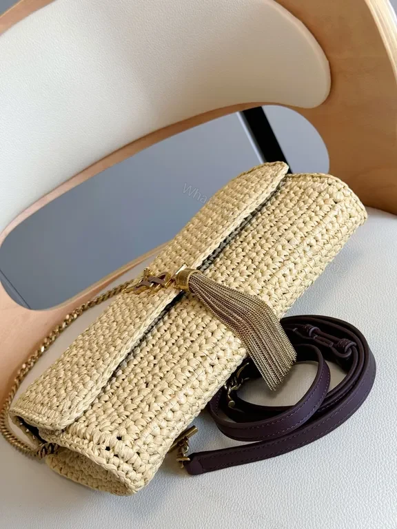 View 3 of Natural Raffia Tote with YSL Chain Hardware, Luxe Everyday Bag