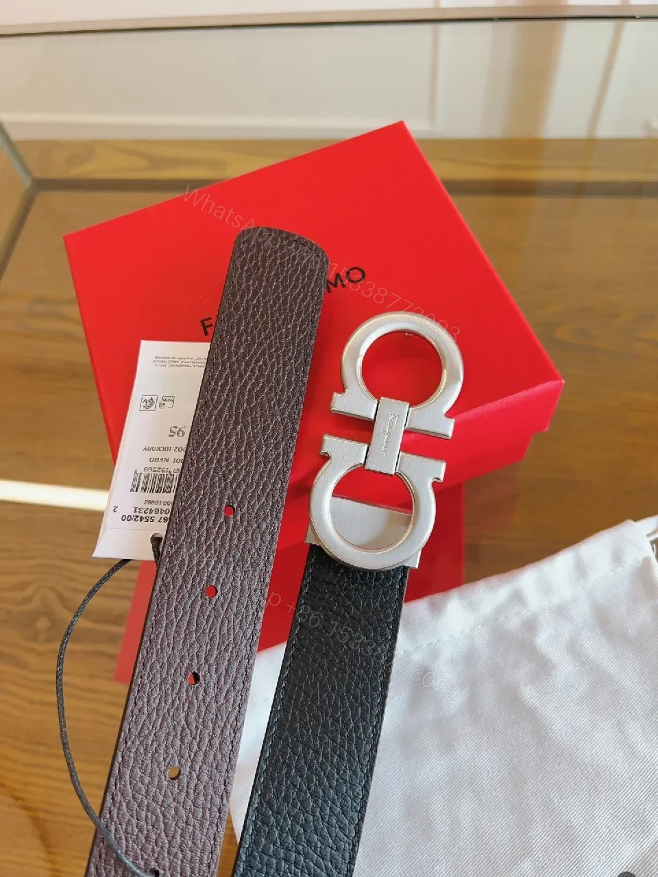 View 7 of Polished Leather Belt with Double-Gancini – Luxe Everydaywear