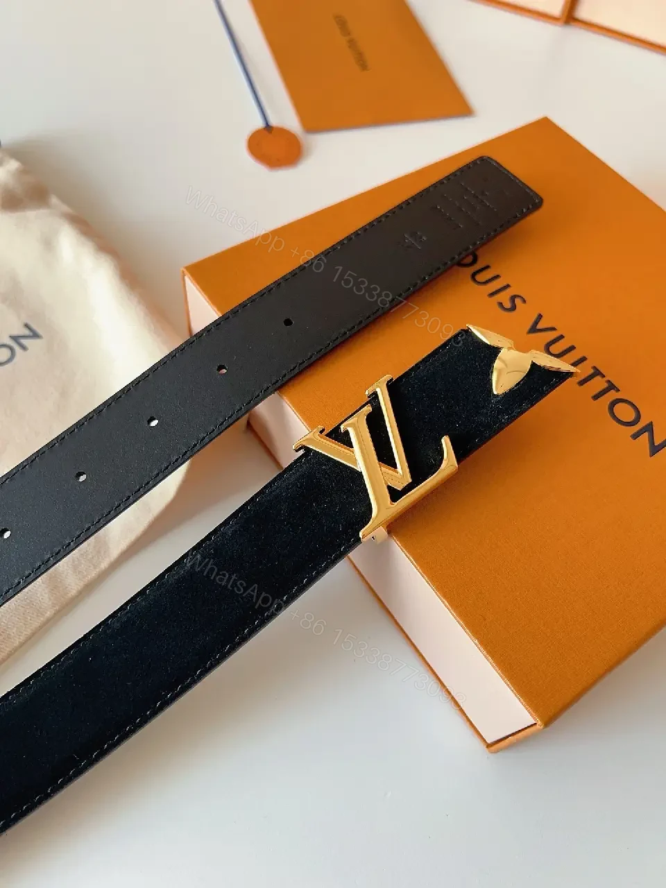 View 9 of Lux Calfskin Belt: Black, Gold Buckle, Minimal Luxury
