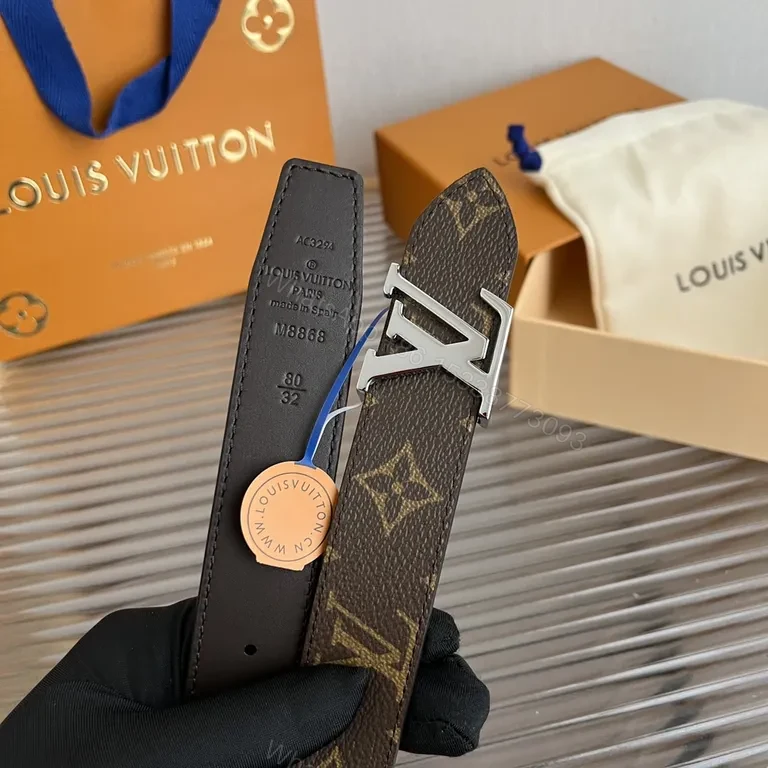 View 4 of Black Leather LV Belt + Silver Logo Buckle + Modern Minimalist + Premium Craftsmanship + Belt