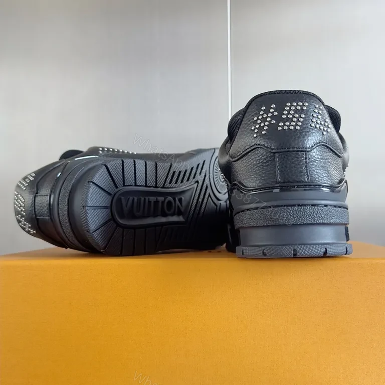 View 5 of Premium Black LV-Style High-Top Sneakers: Pebble Leather, Luxe-Edge