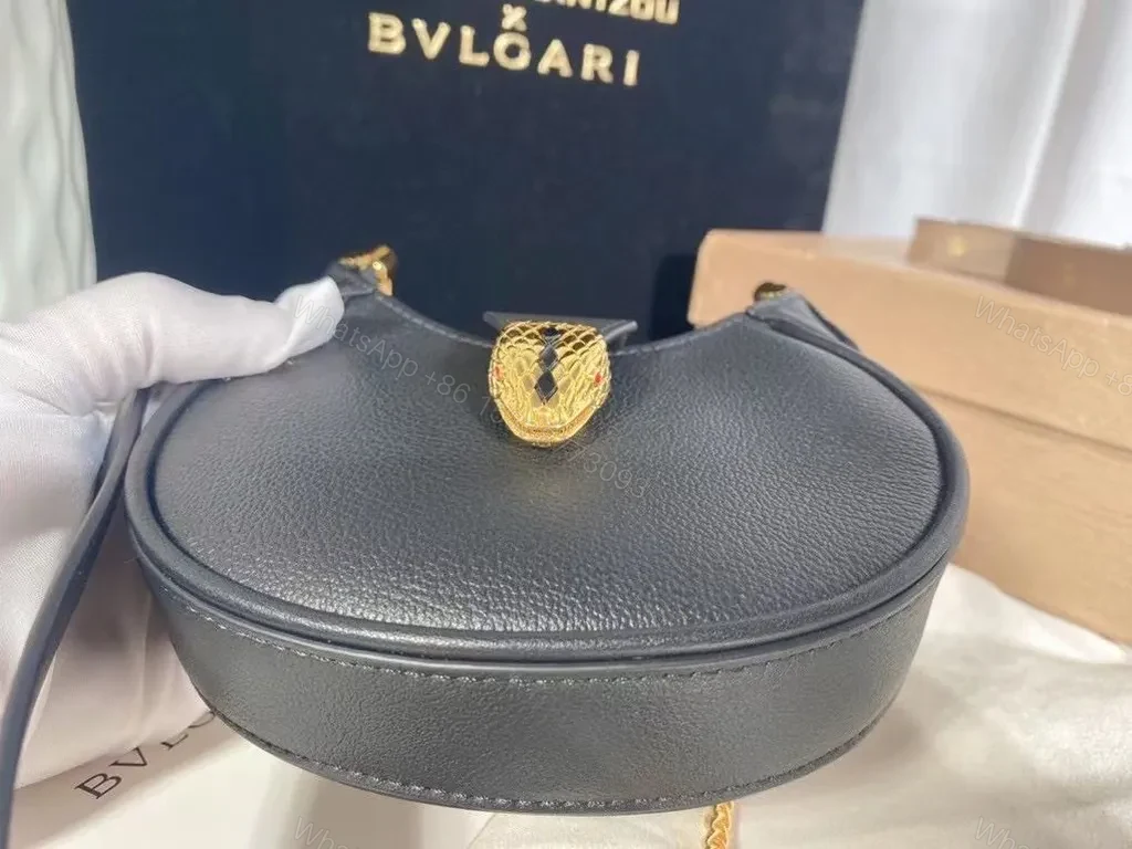 View 6 of Black Calfskin Crescent Crossbody: Mary Katrantzou Ã— BVLGARI Luxury