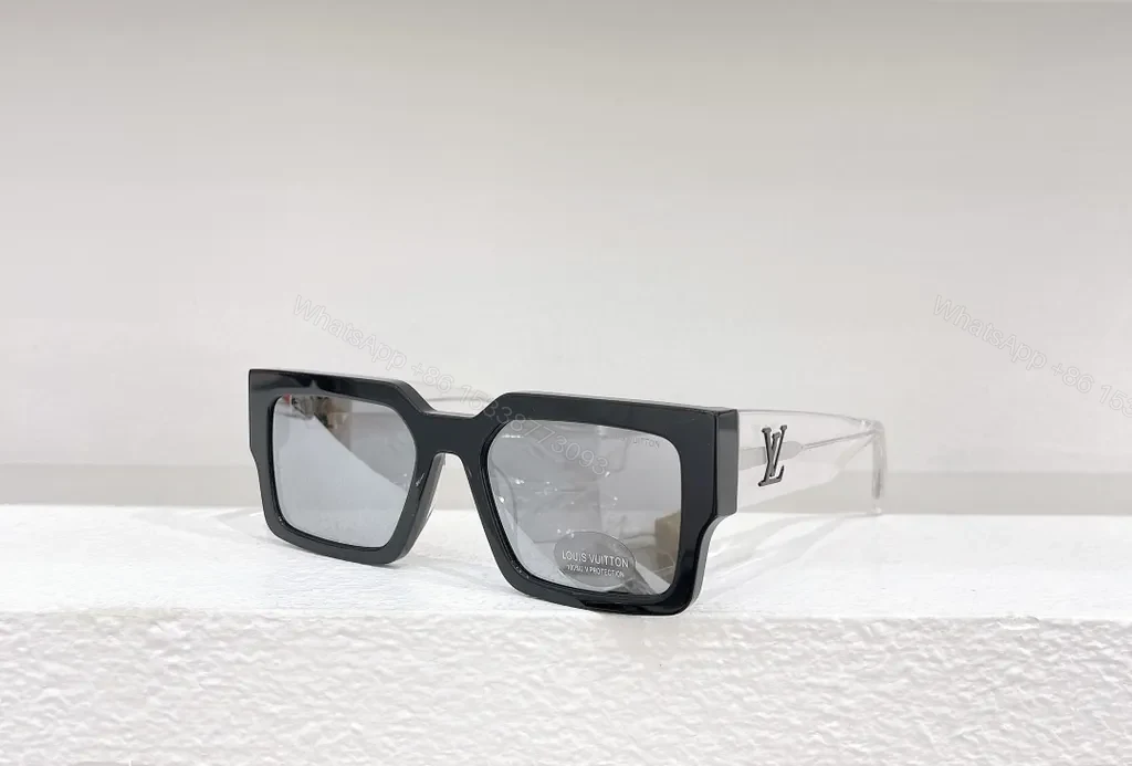 View 2 of Clear-Frame LV Sunglasses: UV400, Crystal Acetate, Grey Lenses