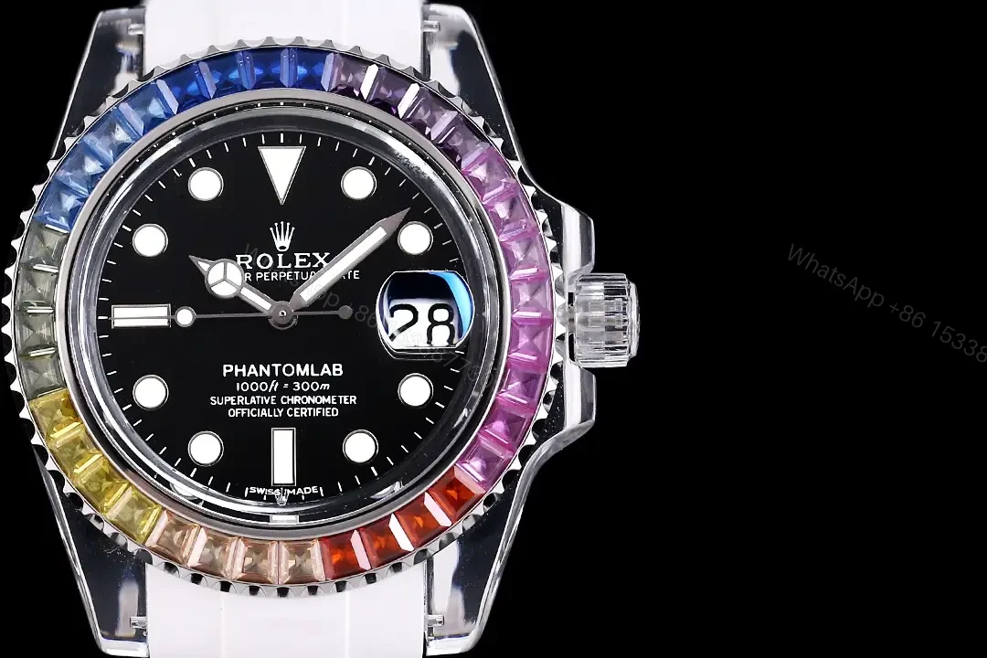 View 2 of Rolex Submariner Date Phantom Blue Rainbow replica 40MM White Rubber Strap Edition RG-SUB-PHANTOM-BLUE-RAINBOW-WHITE-RUBBER-40