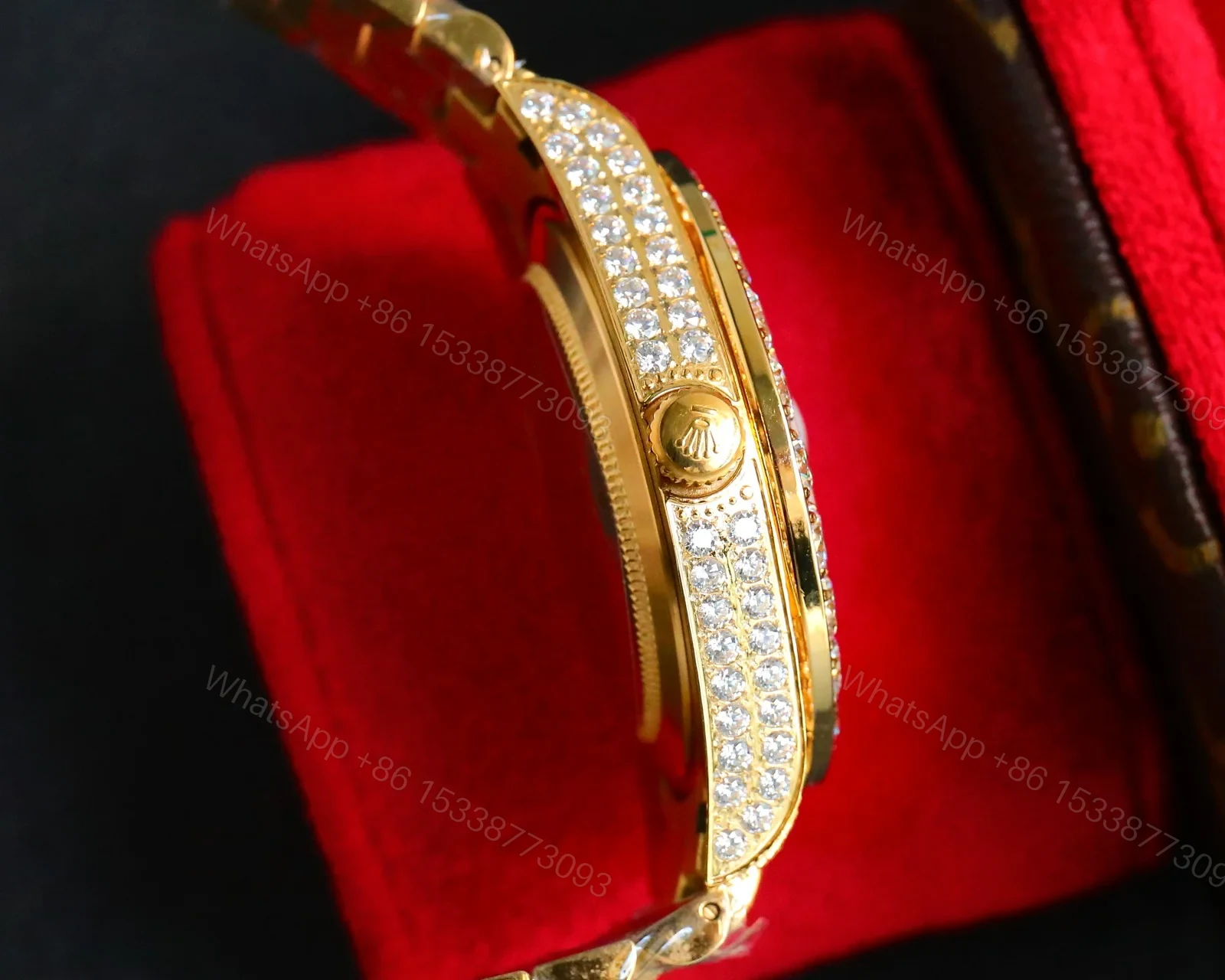 View 6 of Rolex Day-Date Gold Blue Iced Replica 42MM Premium Full Gold Bracelet Blue Dial Edition ROLEX-DD-GOLD-BLU-ICED-FULL-42