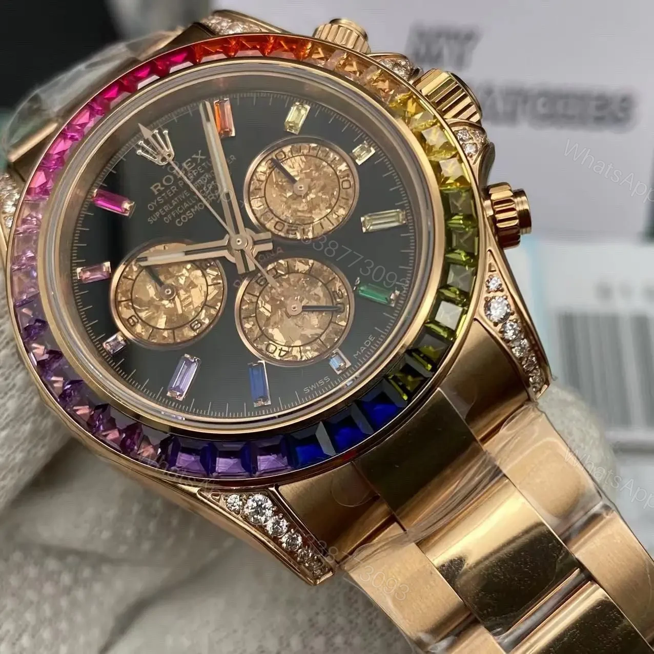 View 8 of Super Clone Rainbow Rolex Daytona – Everose