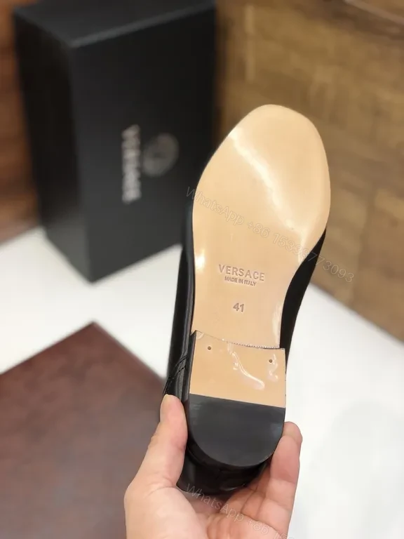 View 8 of Versace Black Leather Loafers with Gold Medusa Emblem