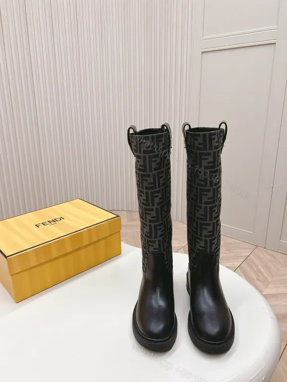 View 7 of Bold Leather Knee-High Boots: Textured Logo Jacquard Style