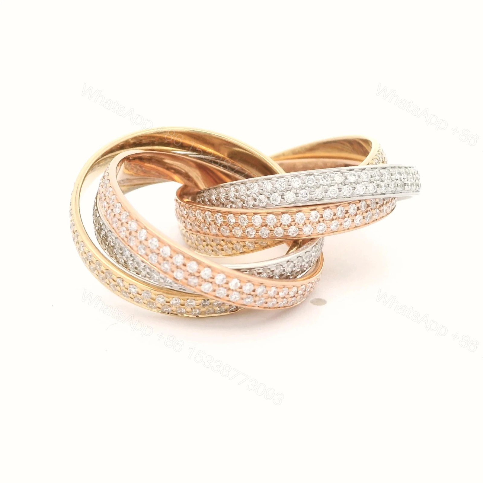 View 4 of 18K Gold Cartier Three Color, Trinity Six Band Ring