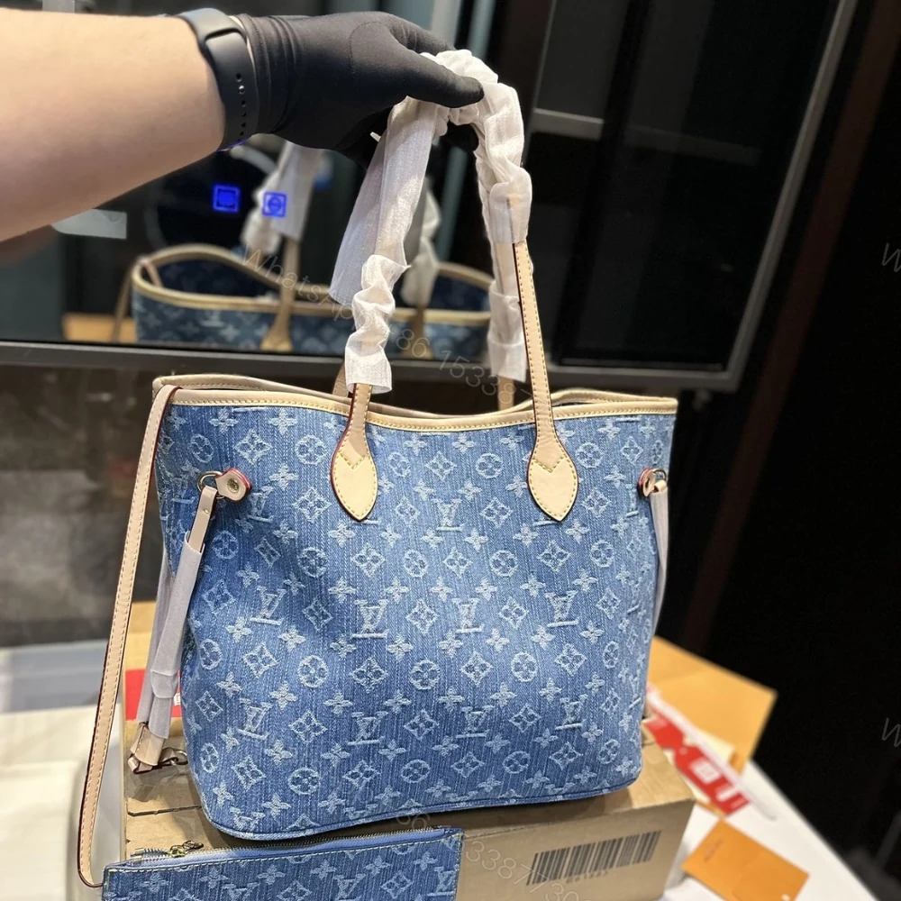 View 2 of Louis Vuitton Neverfull MM Bag Denim Blue 31Cm M13192