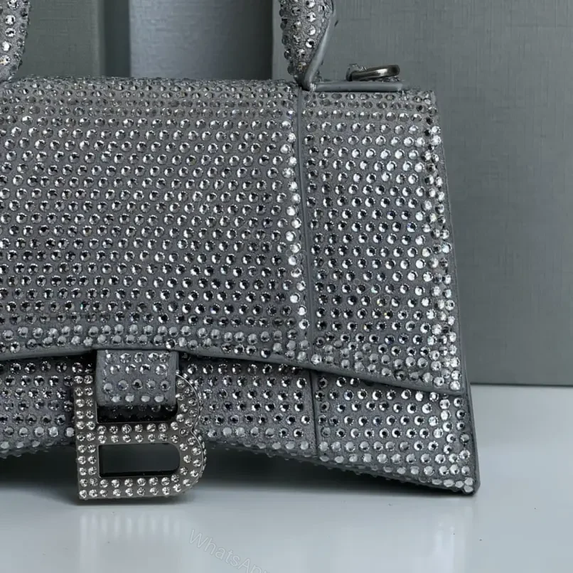 View 4 of 高仿Balenciaga*Hourglass系列沙漏包滿鑽銀色XS
