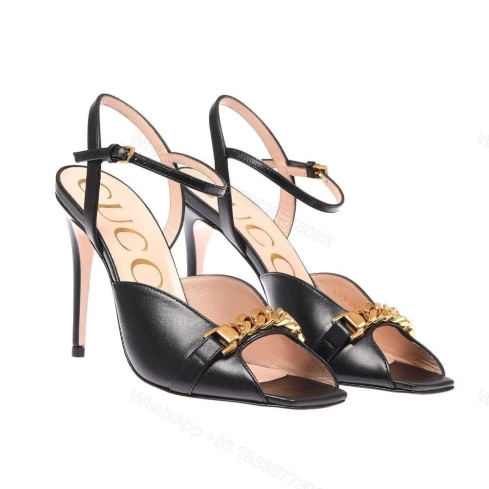 Gucci Ankle Buckle Strap Sylvie Chain Sandals In Black — view 1