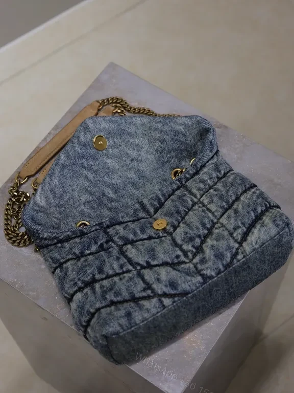 View 8 of Textured Denim Quilted Bag with YSL Hardware - Compact chic