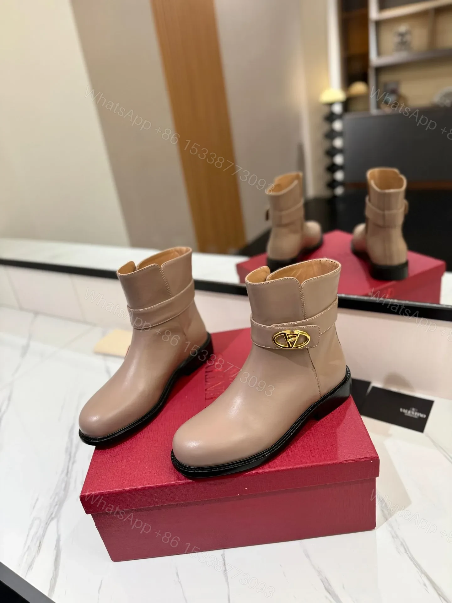 View 3 of Valentino Women Beige Leather Ankle Boots