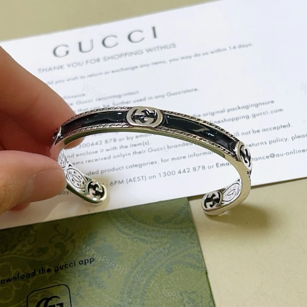 View 4 of GUCCI CUFF BRACELET INTERLOCKING GG STERLING SILVER BLACK ENAMEL