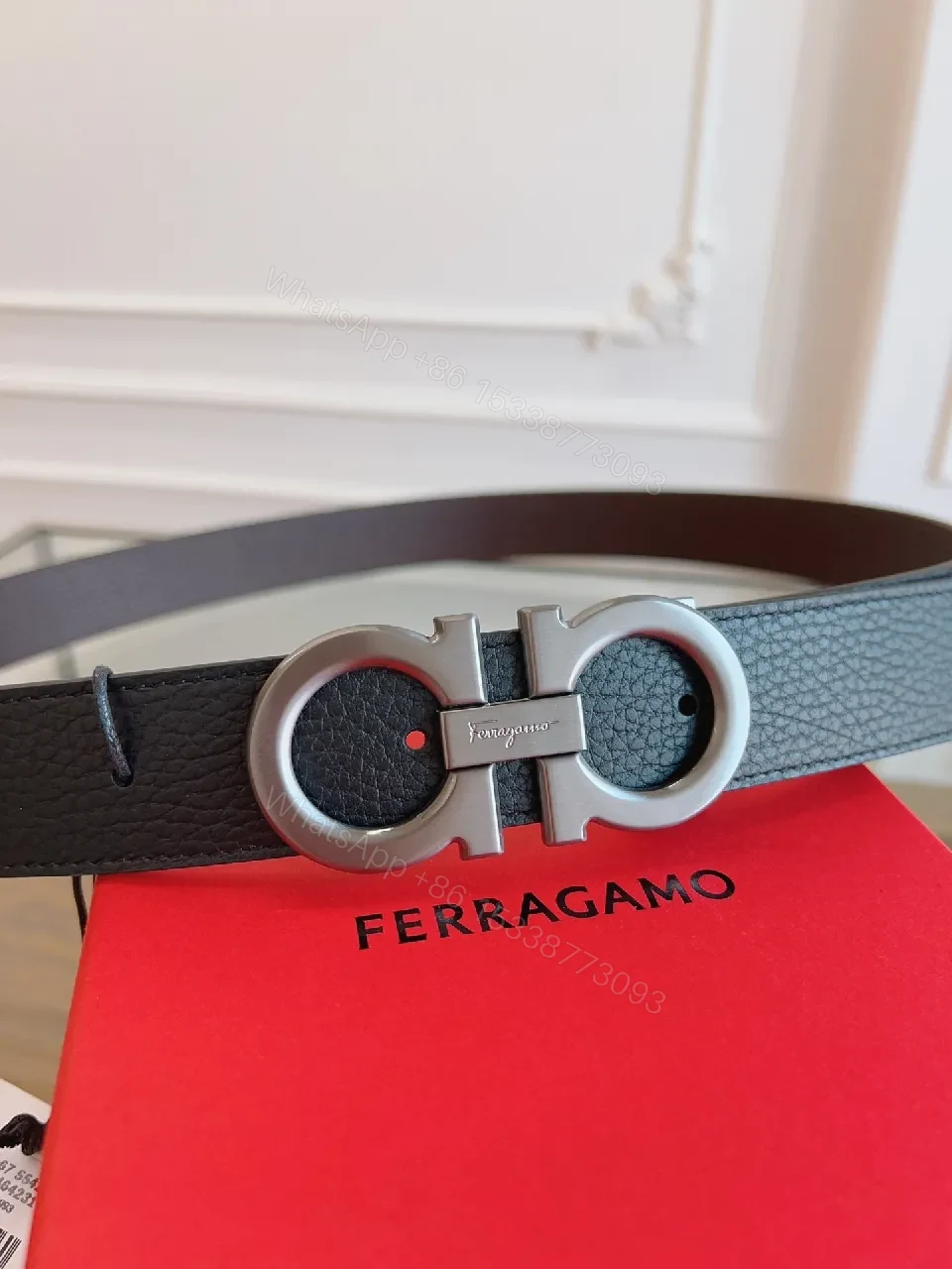 View 7 of Premium Leather Belt with Interlocking Buckle - Modern Luxury