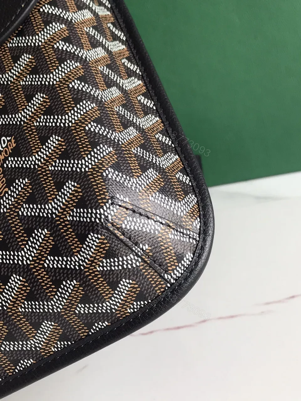 View 8 of Structured Black Leather & Patterned Panel Crossbody Bag
