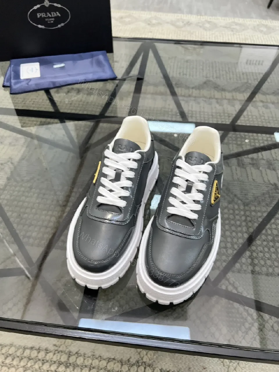 View 4 of Dark Leather Chunky-Sole Sneakers: Modern Luxury, All-Day Comfort