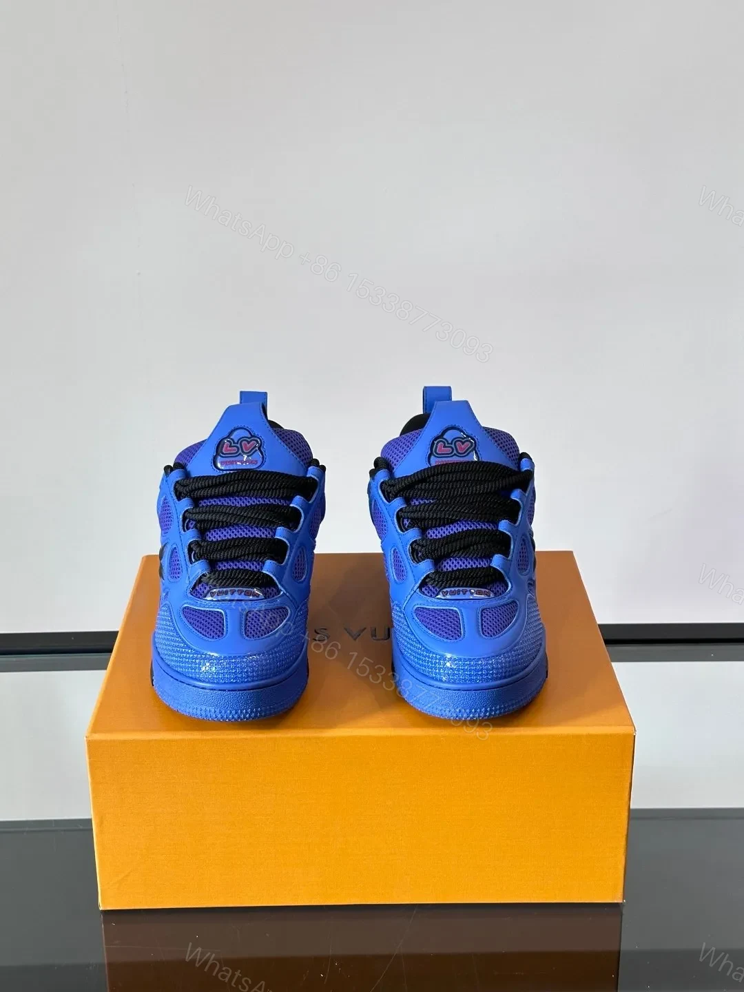 View 2 of LV Men Blue Mesh And Leather Sneakers