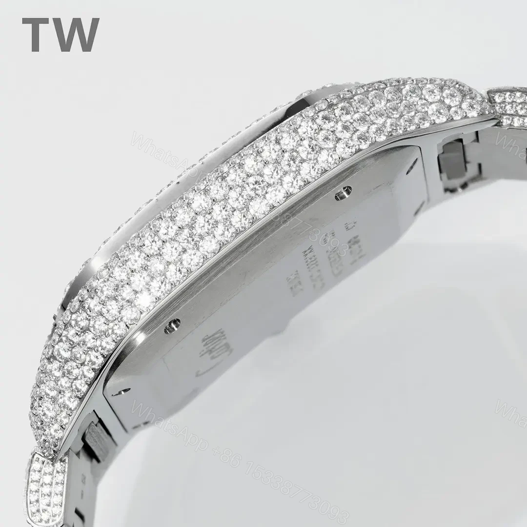View 6 of K11 Factory Cartier Santos Large Diamond Bezel Full Diamond Set Watch – Silver with Blue Hands, Automatic Movement, 40mm Stainless Steel Case, Sapphire Crystal, QuickSwitch Strap System