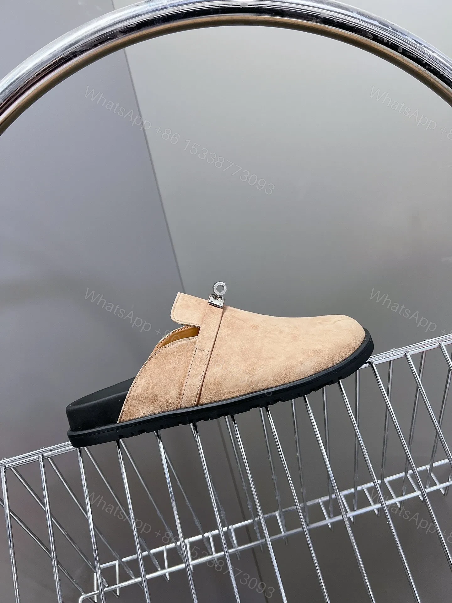View 2 of Hermes Women Beige Suede Leather Slippers