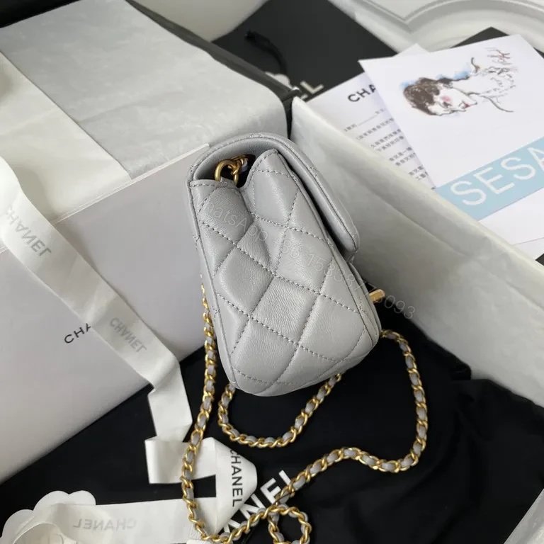 View 6 of Soft Velvet Grey Flap Bag â€” Quilted, Gold-Accent, Everyday Luxe