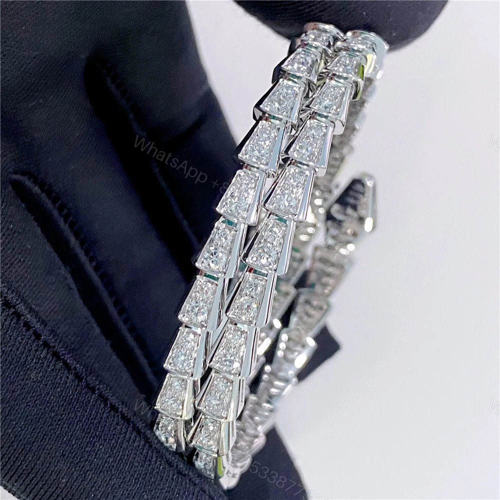 View 3 of Replica Bvlgari 18K White Gold Serpenti Viper Bracelet Diamonds 357273
