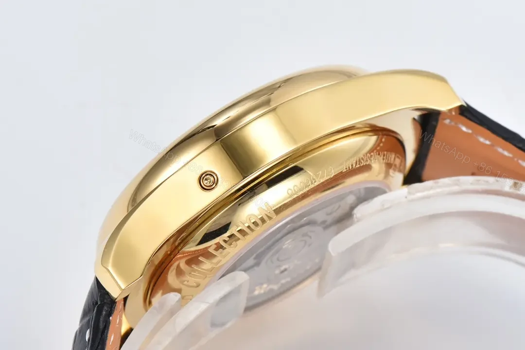 View 7 of Longines Master Collection Moon Phase Chronograph Watch Gold Case Black Leather Strap White Dial