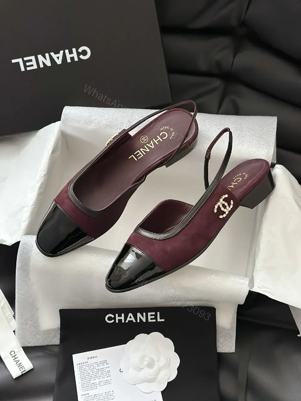 Burgundy Suede & Patent Toe Slip-On Flats, Luxe Chic — view 1