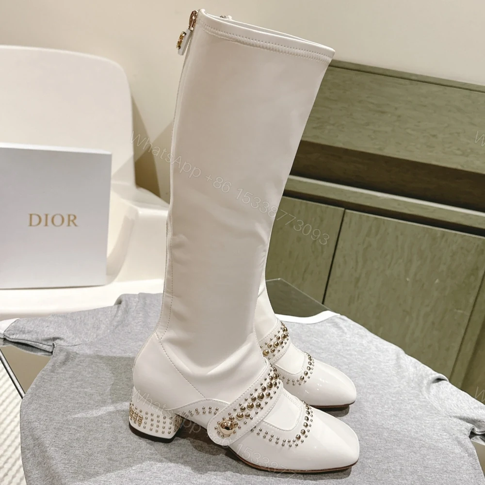 View 2 of 高仿Dior*Belle-D系列KDT063柳釘拉鏈高筒靴4CM白色免檢版