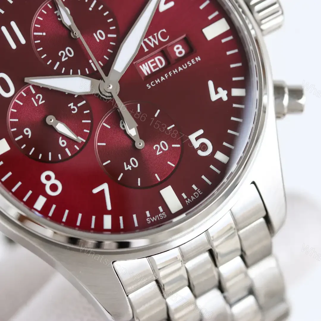 View 6 of IWC Pilot Chronograph N9 Rose Dial Stainless Steel Bracelet 43mm IW3777-ROSE