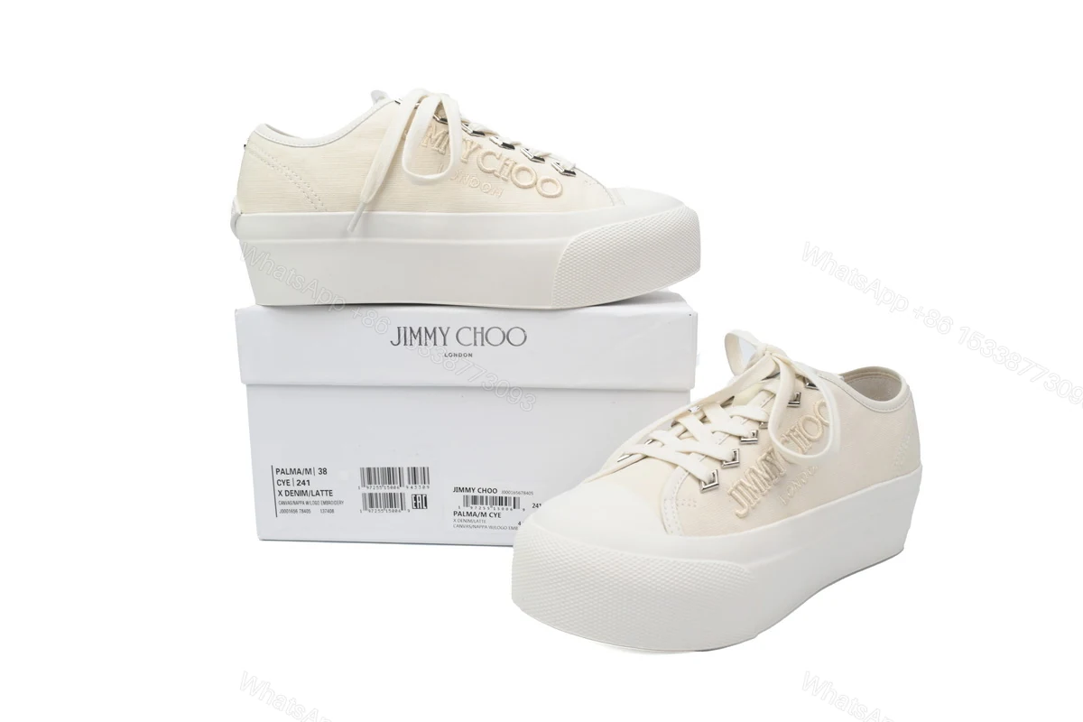 View 2 of Women's Jimmy Choo Palma Maxi White Canvas Platform Trainers