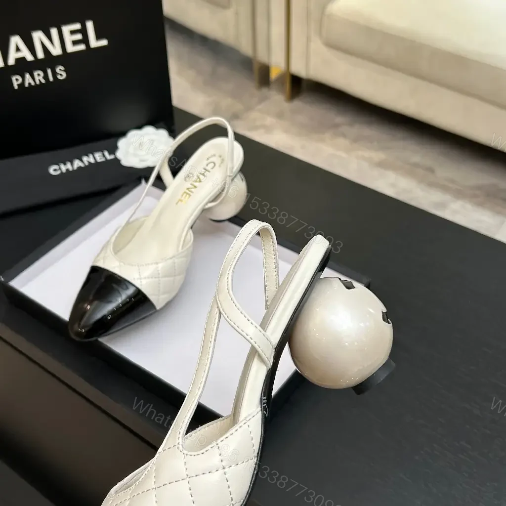 View 10 of Two-Tone Quilted Slingback Heel with Patent Toe Cap