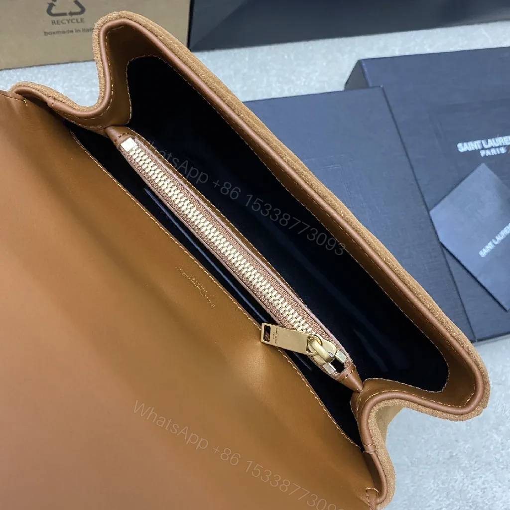 View 7 of Brown Suede Envelope Bag - Chevron Texture, Gold Hardware, Crossbody