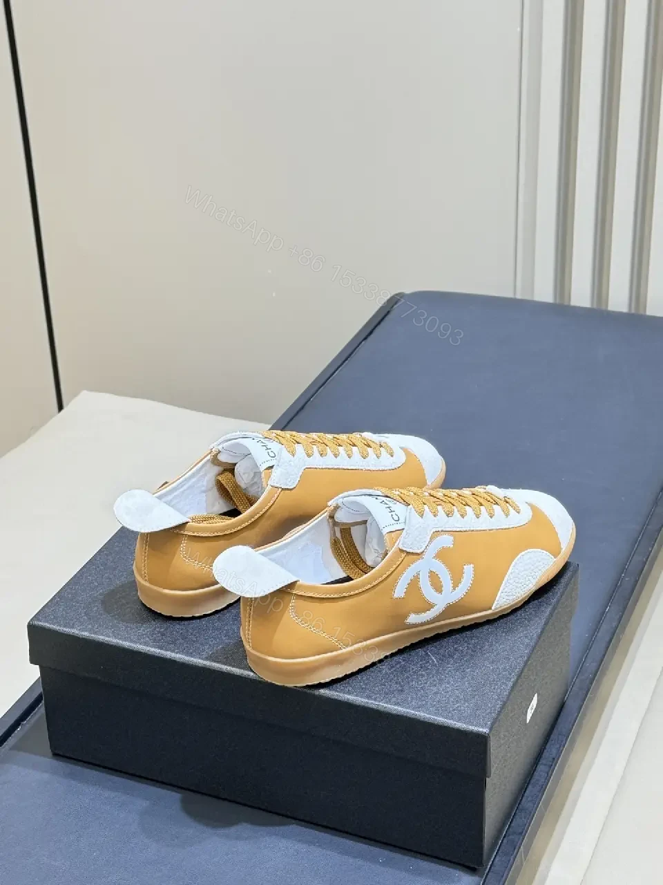 View 5 of Tan Leather & Ivory High-Top Sneakers with Signature Textures