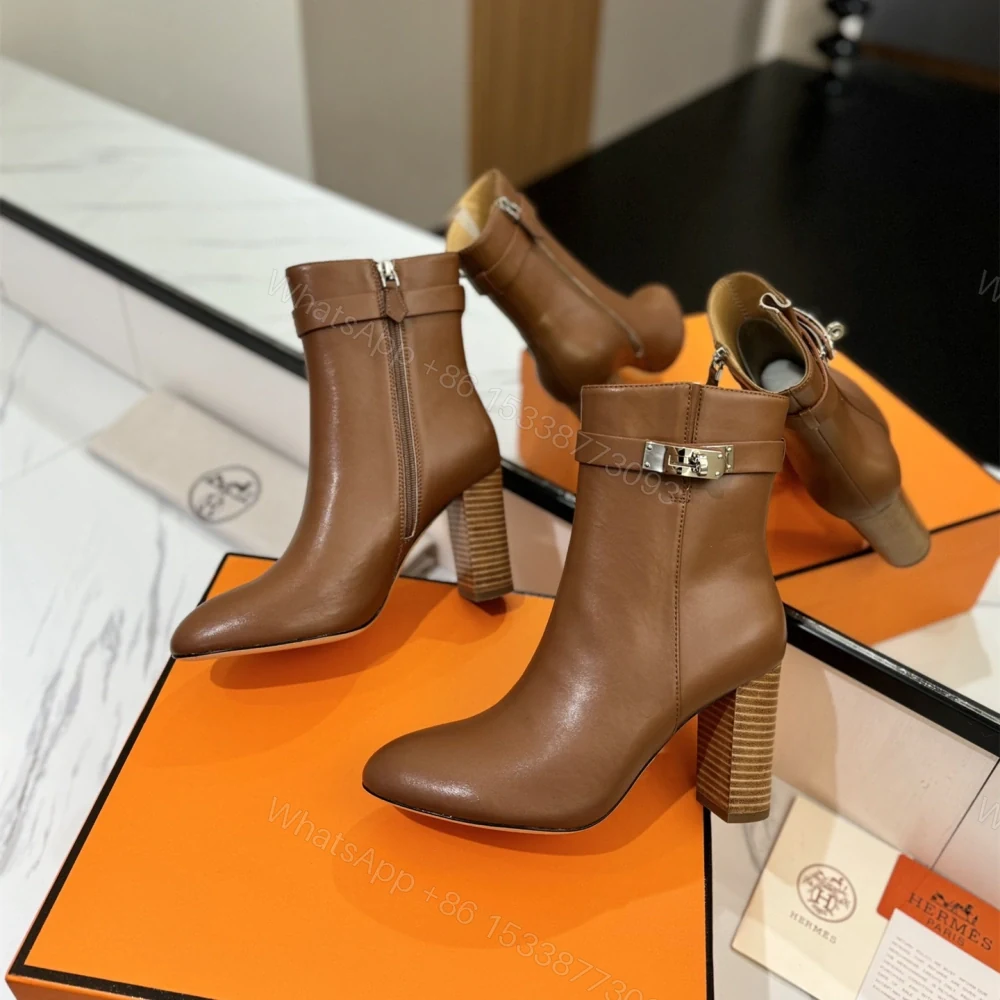 View 5 of 高仿Hermes*H202257ZA3小牛皮高踭短靴棕色8.5CM免檢版