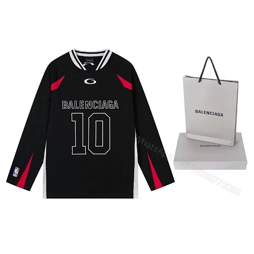 View 9 of Balenciaga Clothes NBA Collab Health Mesh & Color-Block Long-Sleeve T-Shirt Black/Red/White