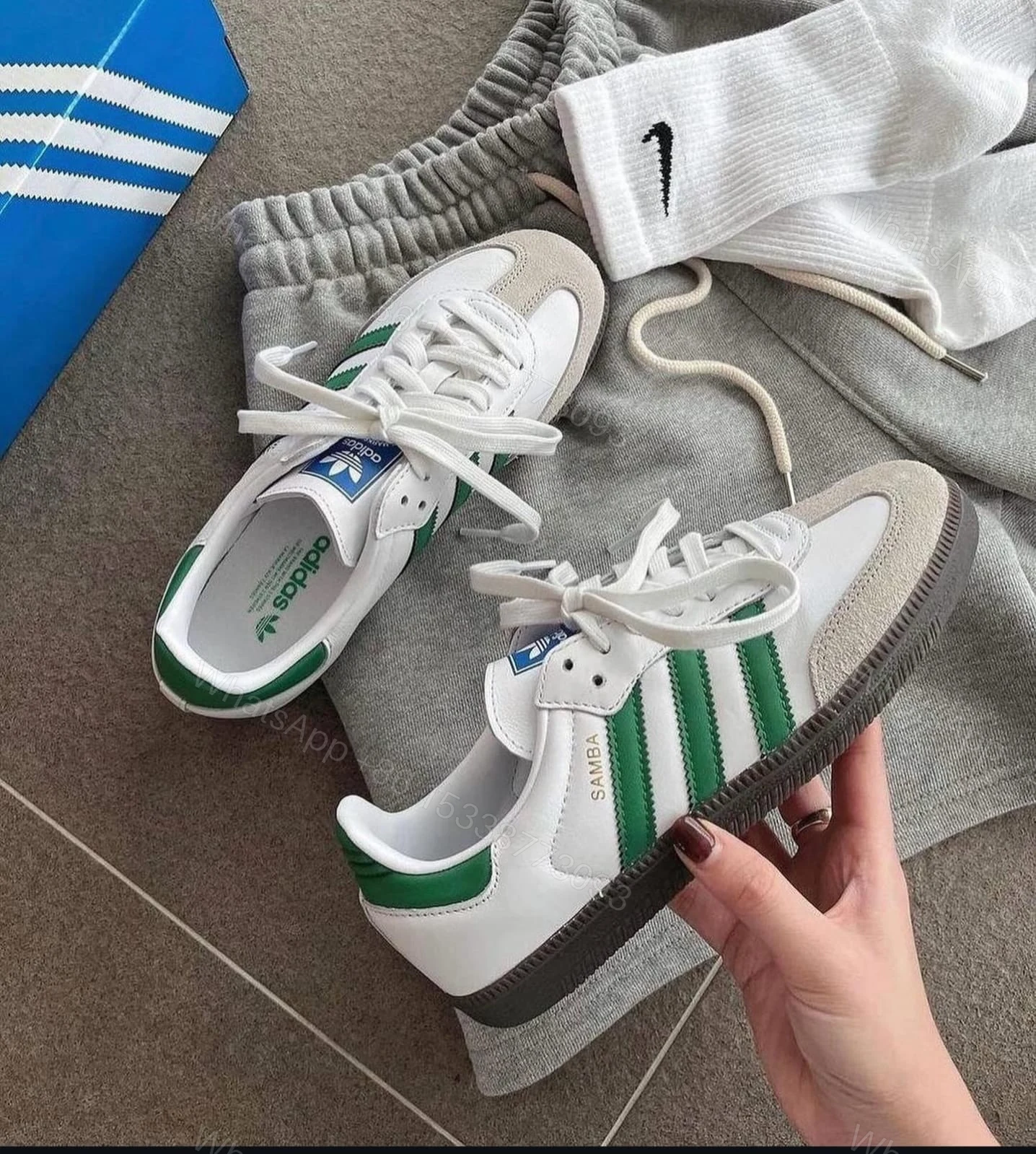 View 2 of First Copy Adidas Samba “White Green”