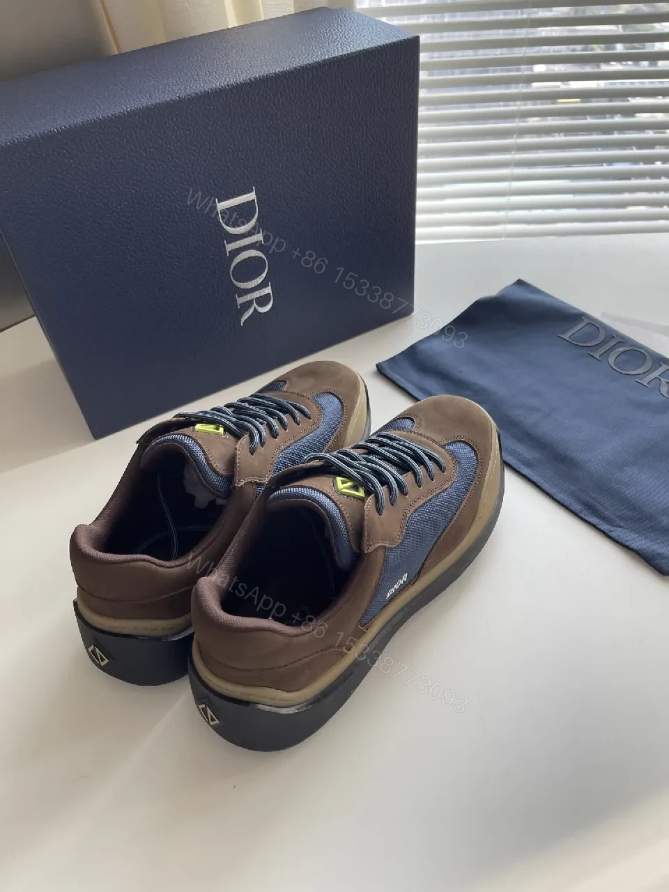View 8 of Brown Suede & Navy Mesh High-Tops: Modern Contrast Sneakers