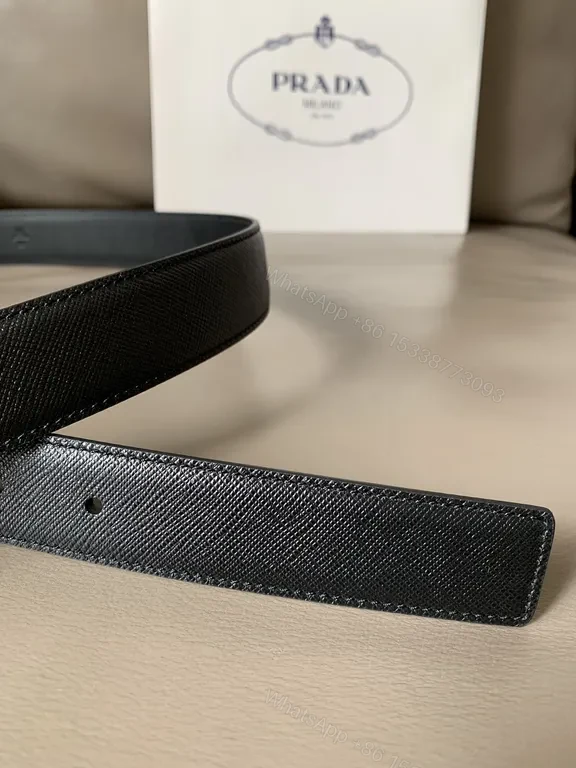 View 4 of PRADA Milano Triangle Belt - Black Calfskin Luxury Belt