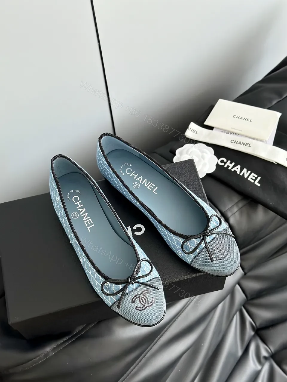 View 9 of Quilted Denim Ballet Flats with Signature Detailing