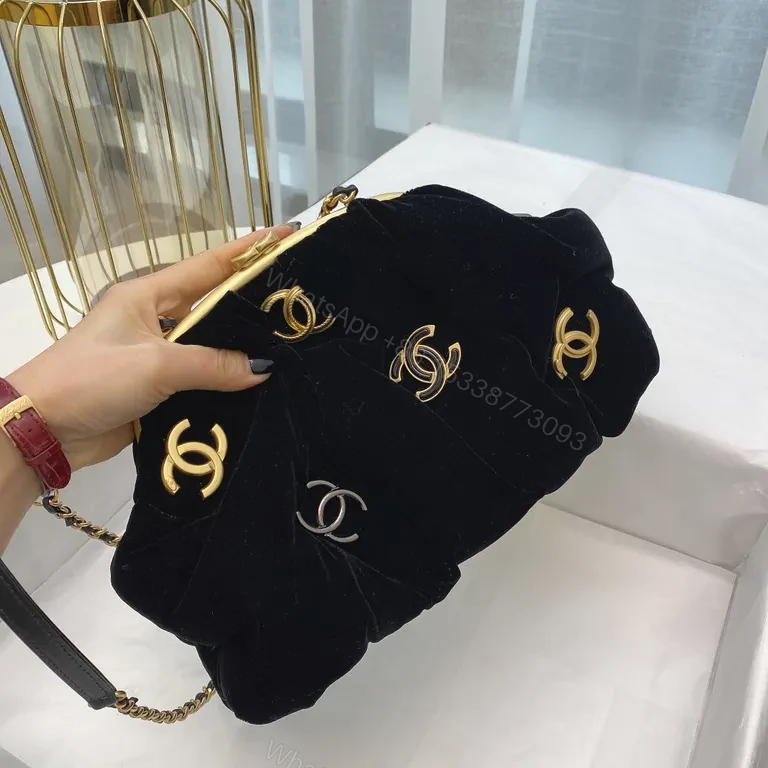Black Velvet Lounge Bag with Gold–Silver Hardware Bag — view 1